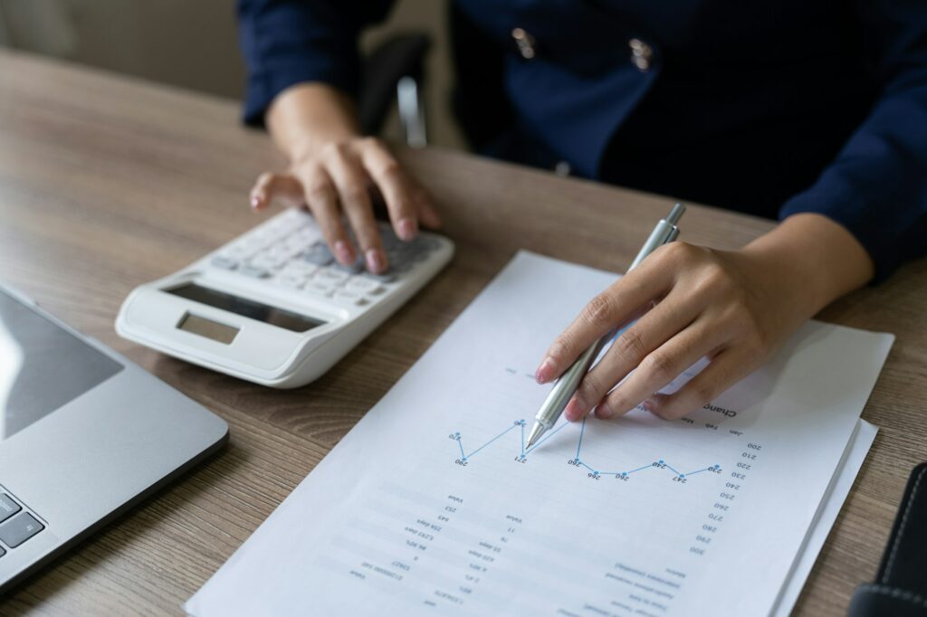 Accounting or financial inspector hands making report, Business woman thinking account,accounting.